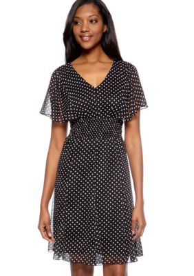 Chris McLaughlin Petite Polka Dot Smocked Waist Dress