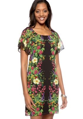 Chris McLaughlin Petite Flutter-Sleeved Printed Dress