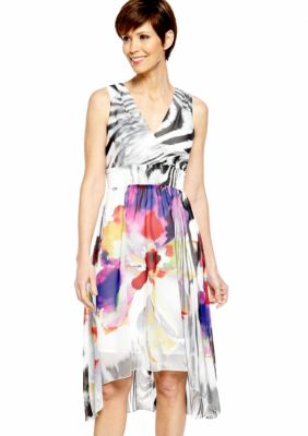 Chris McLaughlin Petite Sleeveless Printed Hi-Lo Dress