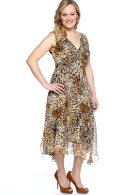 Chris McLaughlin Plus Size Sleeveless Printed Crossover V-Neck Dress
