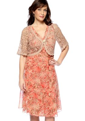 Chris McLaughlin Plus Size Printed Dress and Shrug Set