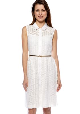 Calvin Klein Sleeveless Button Front Belted Dress