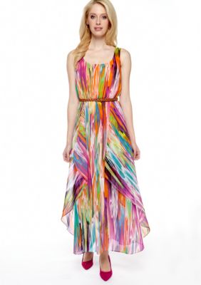 Calvin Klein Sleeveless Printed Maxi Dress with Braided Belt
