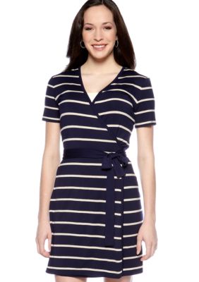 Calvin Klein Short-Sleeved Stripe Wrap Dress