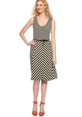 Calvin Klein Sleeveless Stripe Belted Tank Dress