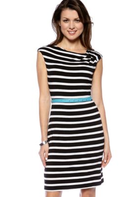 Calvin Klein Sleeveless Stripe Belted Shift Dress
