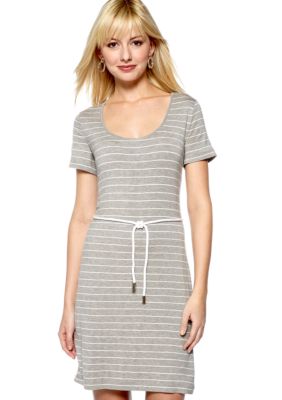 Calvin Klein Short-Sleeved Stripe Belted Shift Dress