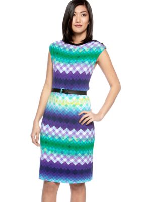 Calvin Klein Dolman Sleeved Printed Belted Shift Dress