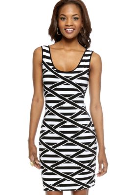 Calvin Klein Sleeveless Stripped Basket Weave Tank Dress