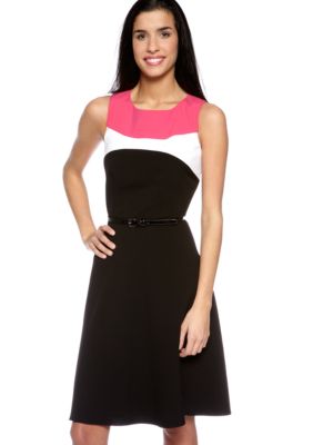 Calvin Klein Sleeveless Color Block Belted Dress