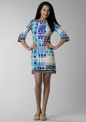 ND&reg; New Directions Petite Boat Neck Mosaic Print Dress