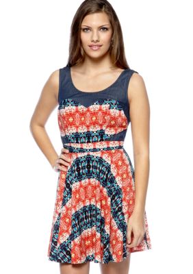 As U  Wish Sleeveless Denim Inset Trim Dress