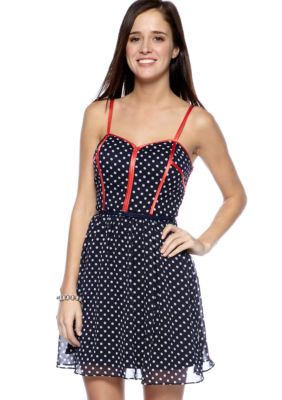 As U  Wish Chiffon Dot with Trim Dress