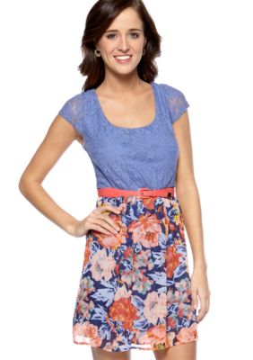 As U  Wish Lace Top Chiffon Dress