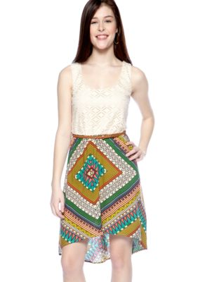 As U  Wish Embellished Smock Back Printed Challis Dress
