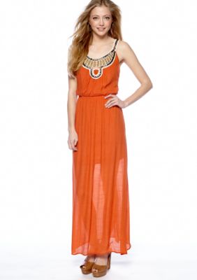 As U  Wish Beaded Neck Gauze Maxi