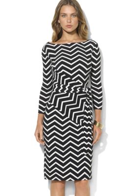 Lauren Ralph Lauren Boat neck Faux Wrap Dress 