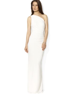 Lauren Ralph Lauren Floor-Length One-Shoulder Brooch Dress 