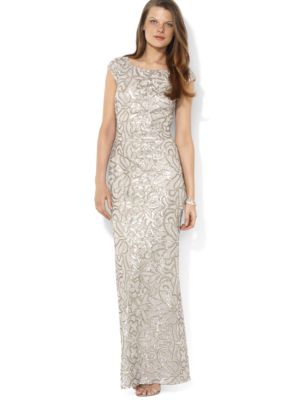 Lauren Ralph Lauren Cap-Sleeved Sequined Gown 