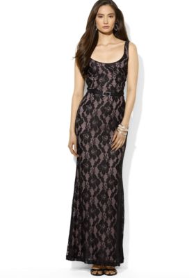 Lauren Ralph Lauren Belted Floral Lace Dress