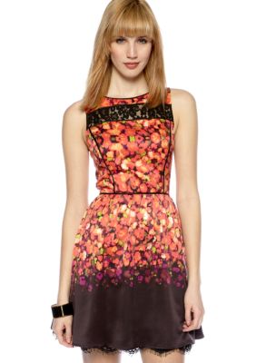 Jessica Simpson Sleeveless Printed Dress with Lace Detail