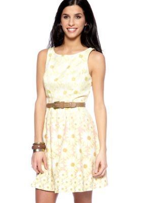 Jessica Simpson Sleeveless Fit and Flare Belted Dress