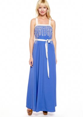 Jessica Simpson Embroidered Maxi Dress with Grosgrain Trim