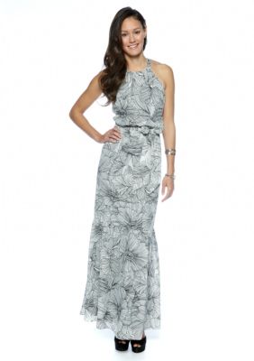 Jessica Simpson Halter Printed Maxi Belted Dress