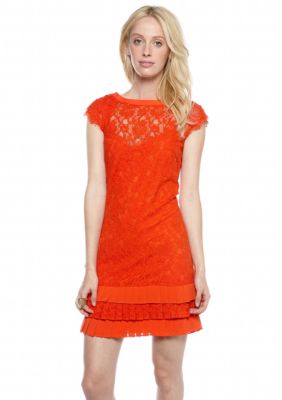 Jessica Simpson Cap-Sleeved Allover Lace Dress