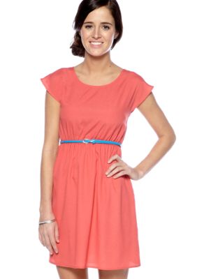 BeBop Solid Boat Neck Extended Shoulder Dress with Belt
