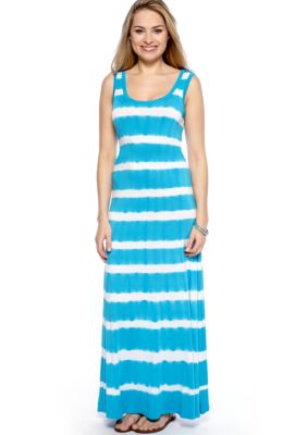 New Directions Tie Dye Striped Belted Maxi Dress