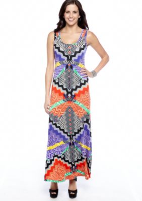 New Directions Sleeveless Tribal Print Maxi Dress