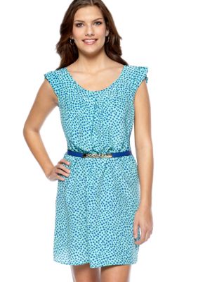 Trixxi Cap Sleeve Print Belted Dress