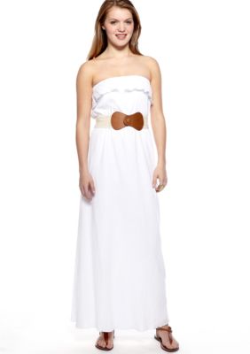 Trixxi Strapless Gauze Maxi Dress With Crochet Belt