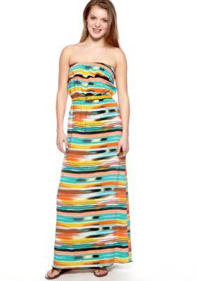 Trixxi Multi Stripe Print Strapless Maxi Dress
