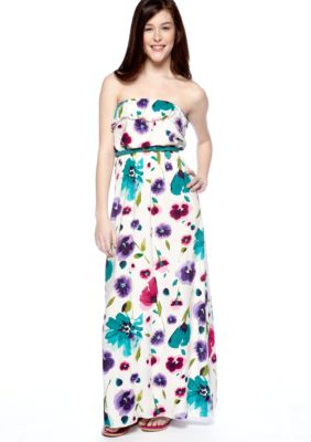 Trixxi Strapless Floral Print Challis Maxi Dress