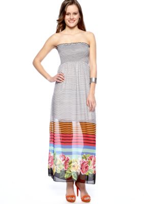 Pink Rose Strapless Stripe Maxi