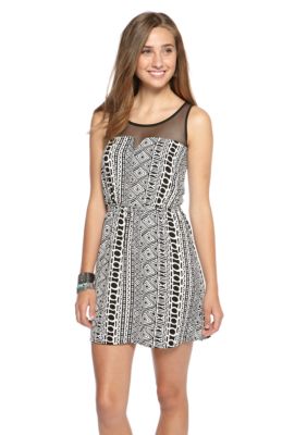 Pink Rose Mesh Neck Printed Dress