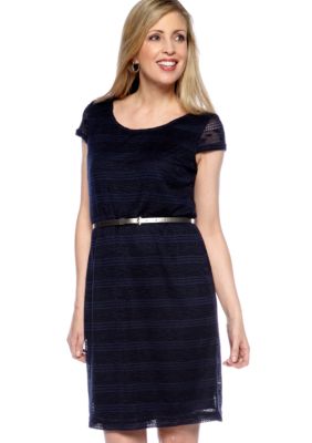 Sharagano Cap-Sleeved Belted Sheath Dress
