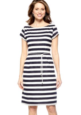 Sharagano Cap-Sleeved Stripe Shift Dress