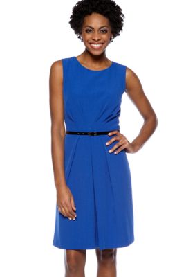 Sharagano Sleeveless Crepe Belted Dress