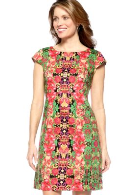 Madison Leigh Cap-Sleeved Floral Printed Sheath Dress