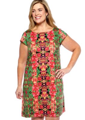Madison Leigh Plus Size Cap-Sleeved Floral Shift Dress