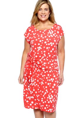 Madison Leigh Plus Size Cap-Sleeved Polka Dot Matte Jersey Dress