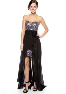 Be by Jay Reynolds Strapless Sequins Dress with Tulle Over Skirt