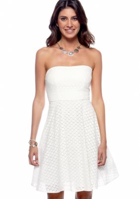 Betsey Johnson Strapless Eyelet Fit and Flare Dress