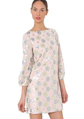 Isaac Mizrahi New York Three-Quarter Sleeved Floral Sequin Dress