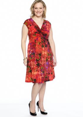 Tiana B Plus Size Cap-Sleeved Printed Dress