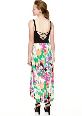 Derek Heart Sleeveless Open Back Printed High Low Dress