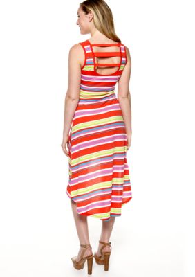 Derek Heart Sleeveless Knit Stripe Bar Back High Low Maxi Dress